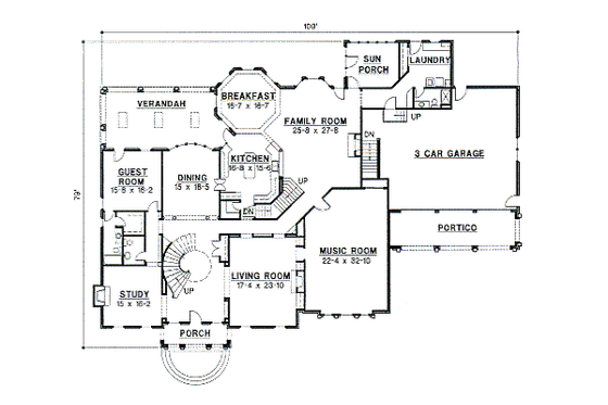 Floor Plan - Main Floor for Southern House Plan #67-126 - 5 bed, 6.5 bath