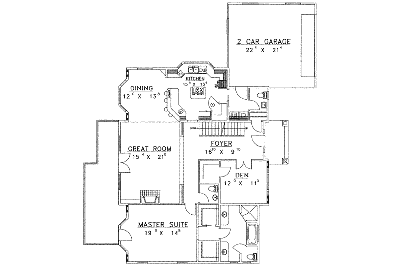 Home Plan - Floor Plan - Main Floor for Traditional House Plan #117-461 - 3 bed, 3.5 bath