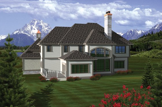 Exterior - Rear Elevation for European House Plan #70-1090 - 5 bed, 3.5 bath