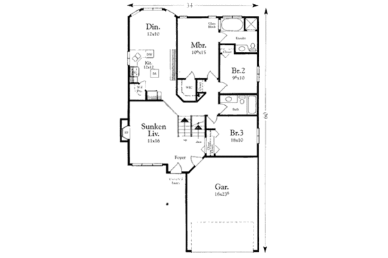 Floor Plan - Main Floor for Traditional House Plan #409-101 - 3 bed, 2 bath
