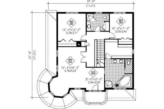 Floor Plan - Upper Floor for Victorian House Plan #25-282 - 3 bed, 3 bath