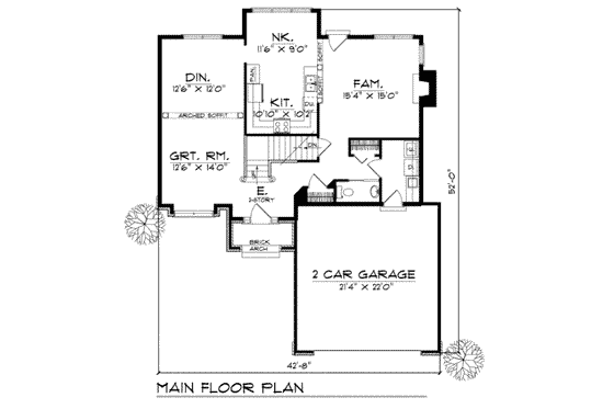Floor Plan - Main Floor for Traditional House Plan #70-352 - 4 bed, 2.5 bath