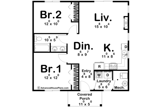 Floor Plan - Main Floor for Traditional House Plan #455-468 - 2 bed, 1 bath