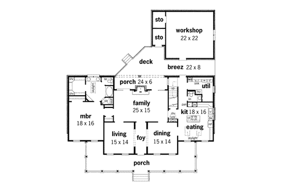 Floor Plan - Main Floor for Southern House Plan #45-164 - 4 bed, 3.5 bath
