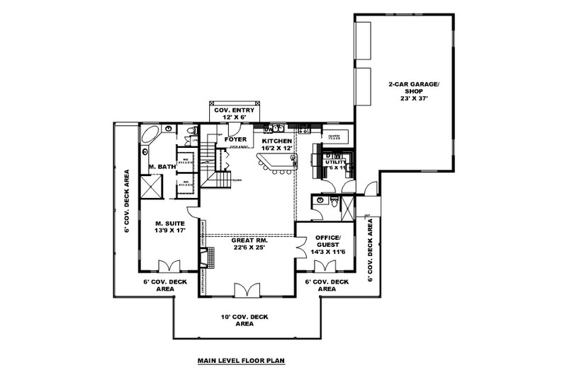 House Design - Floor Plan - Main Floor for Craftsman House Plan #117-1045 - 4 bed, 4 bath