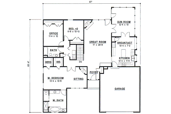 Floor Plan - Main Floor for European House Plan #67-281 - 3 bed, 2 bath