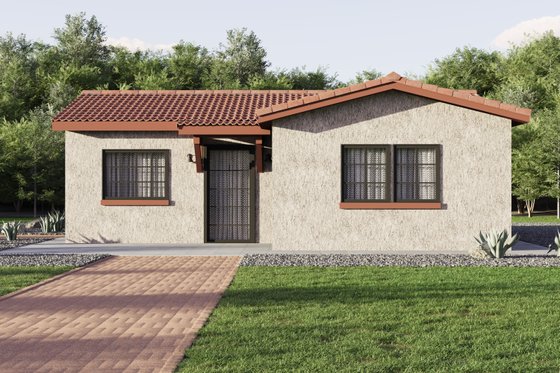 Exterior - Front Elevation for Adobe / Southwestern House Plan #1106-154 - 2 bed, 2 bath