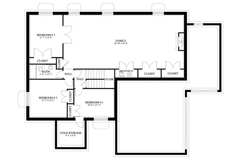 House Design - Floor Plan - Lower Floor for Craftsman House Plan #1060-261 - 2 bed, 2 bath