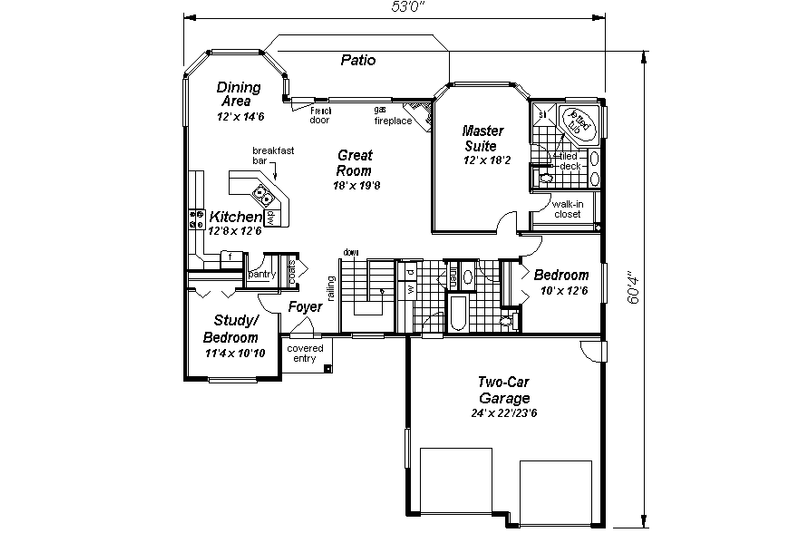 House Design - Floor Plan - Main Floor for Ranch House Plan #18-1058 - 3 bed, 2 bath
