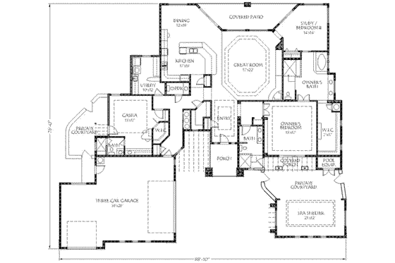 Floor Plan - Main Floor for Adobe / Southwestern House Plan #24-204 - 3 bed, 3.5 bath