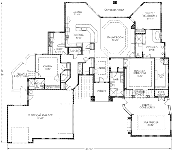 Adobe / Southwestern Floor Plan - Main Floor Plan #24-204