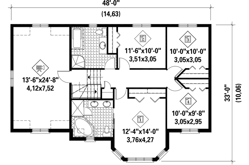 Dream House Plan - Floor Plan - Upper Floor for European House Plan #25-4418 - 4 bed, 2 bath