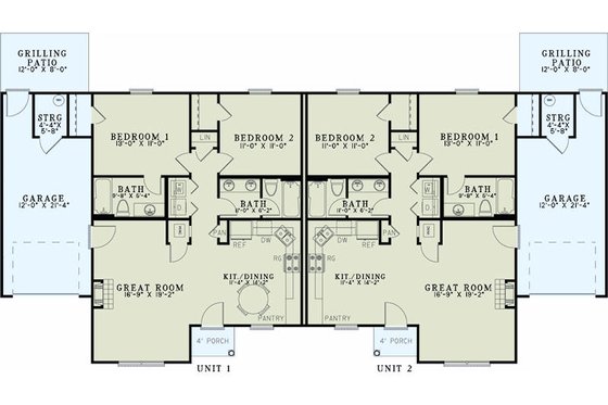 Floor Plan - Main Floor for Traditional House Plan #17-2432 - 2 bed, 1 bath
