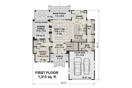 Floor Plan - Main Floor for Farmhouse House Plan #51-1148 - 4 bed, 3 bath