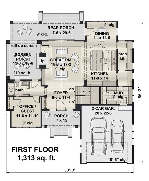 Architectural House Design - Farmhouse Floor Plan - Main Floor Plan #51-1148