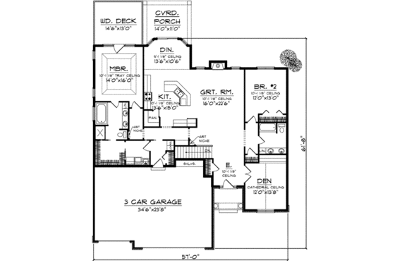 Floor Plan - Main Floor for Traditional House Plan #70-834 - 2 bed, 2 bath