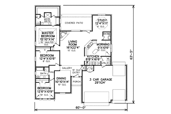 Floor Plan - Main Floor for Traditional House Plan #65-327 - 3 bed, 2.5 bath
