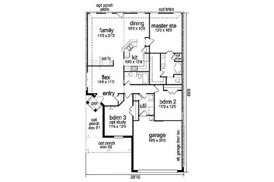 Floor Plan - Main Floor for Craftsman House Plan #84-265 - 3 bed, 2 bath