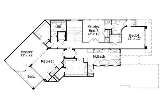 Floor Plan - Upper Floor for Mediterranean House Plan #411-151 - 3 bed, 4.5 bath