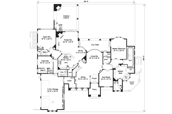 Floor Plan - Main Floor for European House Plan #135-141 - 6 bed, 8 bath