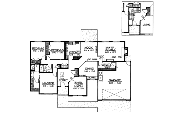 Floor Plan - Main Floor for Traditional House Plan #90-103 - 3 bed, 2 bath