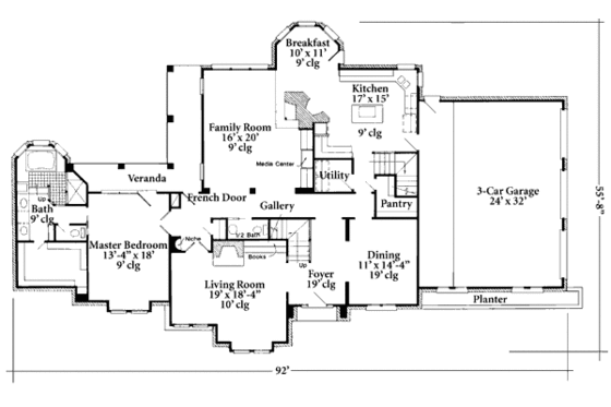 Floor Plan - Main Floor for European House Plan #410-401 - 4 bed, 3.5 bath