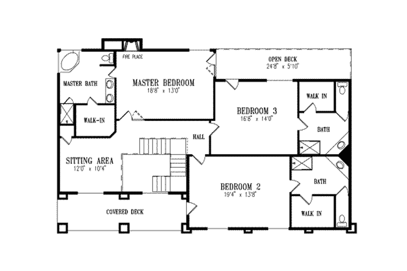 Dream House Plan - Floor Plan - Upper Floor for Adobe / Southwestern House Plan #1-718 - 4 bed, 4 bath