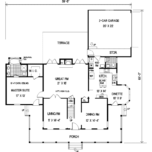 Architectural House Design - Southern Floor Plan - Main Floor Plan #3-190