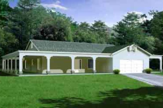 Exterior - Front Elevation for Adobe / Southwestern House Plan #1-1343 - 3 bed, 2 bath