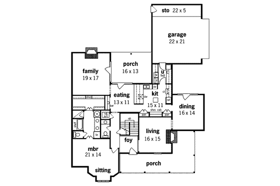 Floor Plan - Main Floor for Country House Plan #45-162 - 4 bed, 3.5 bath