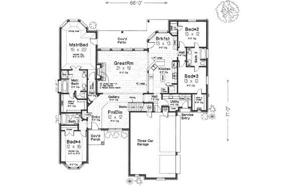 Floor Plan - Main Floor for European House Plan #310-327 - 4 bed, 3.5 bath