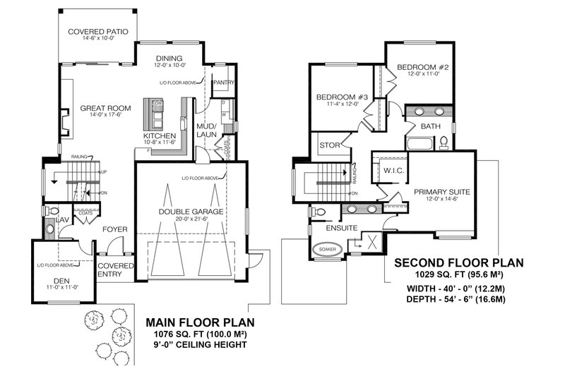 House Blueprint - Floor Plan - Main Floor for Contemporary House Plan #1100-97 - 3 bed, 2.5 bath