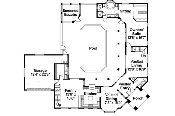 Floor Plan - Main Floor for Mediterranean House Plan #124-234 - 5 bed, 3.5 bath