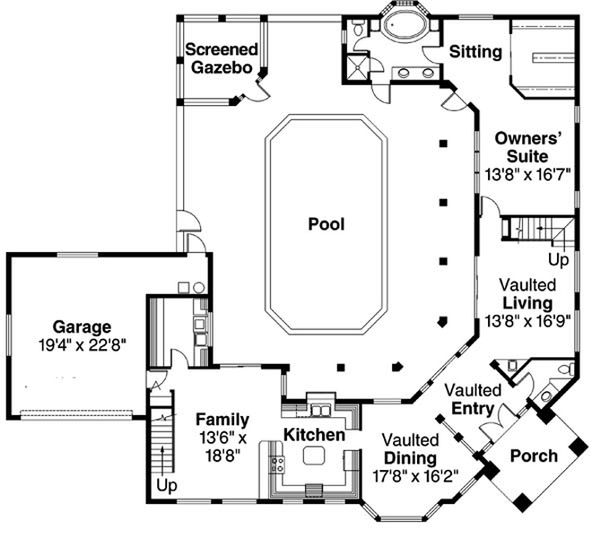 Architectural House Design - Mediterranean Floor Plan - Main Floor Plan #124-234