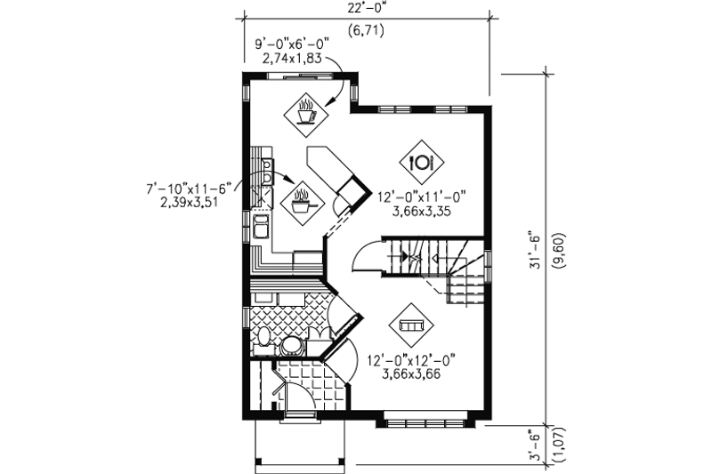 Dream House Plan - Floor Plan - Main Floor for European House Plan #25-4010 - 3 bed, 1.5 bath