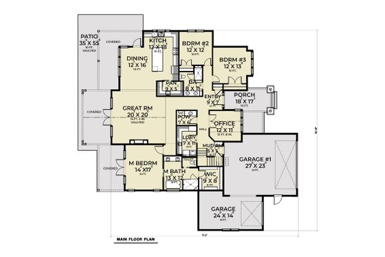 Floor Plan - Main Floor for Farmhouse House Plan #1070-118 - 3 bed, 2.5 bath