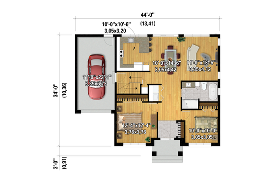 Floor Plan - Main Floor for Farmhouse House Plan #25-4992 - 2 bed, 1 bath