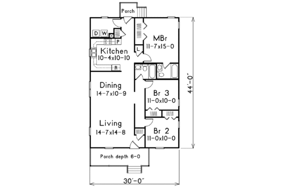Floor Plan - Main Floor for Cottage House Plan #57-120 - 3 bed, 2 bath