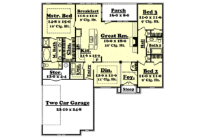 Floor Plan - Main Floor for European House Plan #430-27 - 3 bed, 2 bath