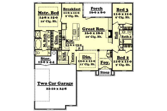 Floor Plan - Main Floor for European House Plan #430-27 - 3 bed, 2 bath
