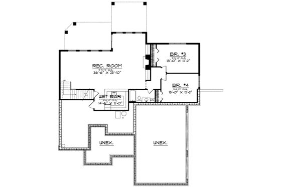 Floor Plan - Lower Floor for European House Plan #70-593 - 2 bed, 1.5 bath