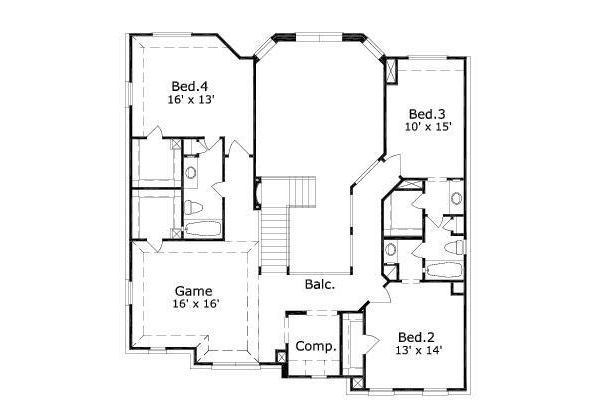 Colonial Floor Plan - Upper Floor Plan #411-783
