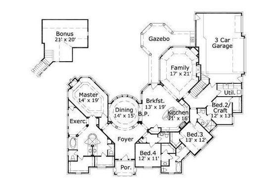 Floor Plan - Main Floor for European House Plan #411-419 - 4 bed, 4.5 bath