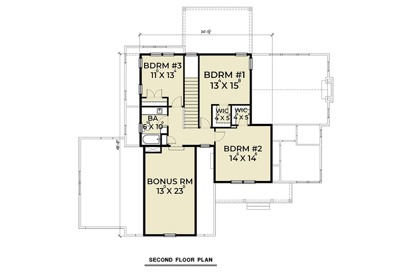 House Blueprint - Floor Plan - Upper Floor for Craftsman House Plan #1070-35 - 4 bed, 2.5 bath