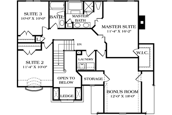 Floor Plan - Upper Floor for European House Plan #453-69 - 3 bed, 2.5 bath
