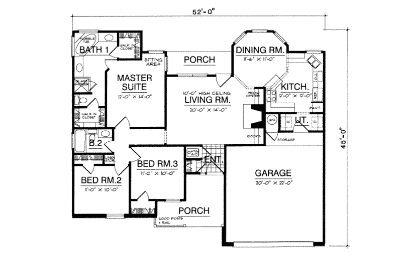 Home Plan - Floor Plan - Main Floor for Traditional House Plan #40-237 - 3 bed, 2 bath