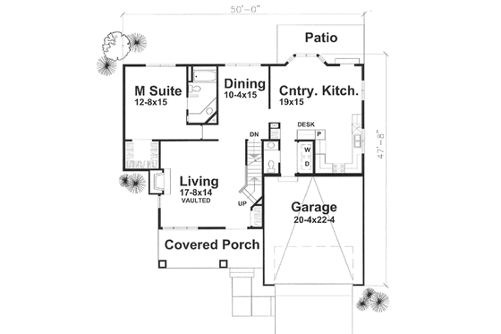 Floor Plan - Main Floor for Craftsman House Plan #50-102 - 3 bed, 2.5 bath
