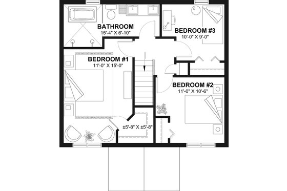 Floor Plan - Upper Floor for Traditional House Plan #23-608 - 3 bed, 1.5 bath