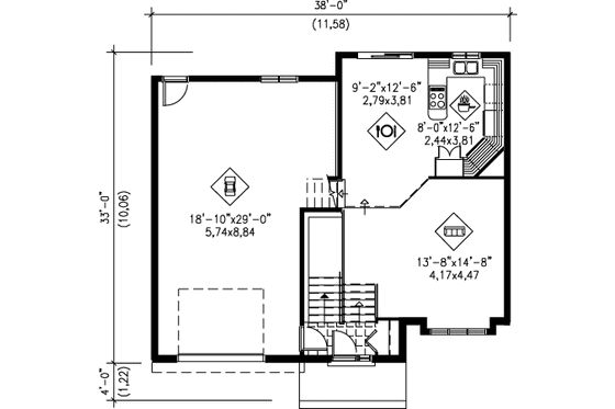 Floor Plan - Main Floor for Colonial House Plan #25-4259 - 3 bed, 1 bath