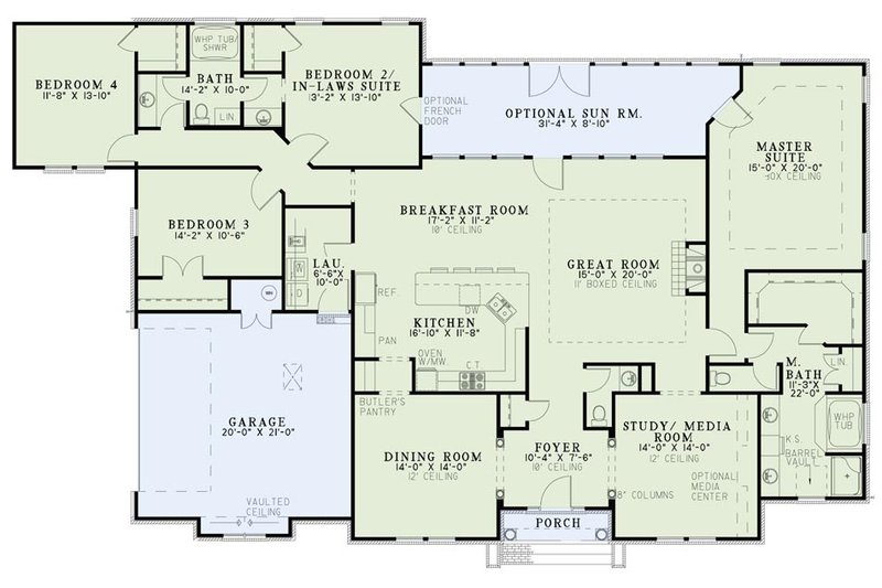 Architectural House Design - Floor Plan - Main Floor for Traditional House Plan #17-3285 - 4 bed, 2.5 bath